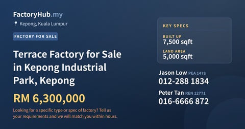 Factory For Sale - Terrace Factory for Sale in Kepong Industrial Park, Kepong - Kepong, Kuala Lumpur