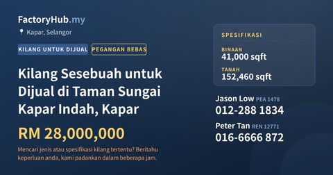 Kilang Untuk Dijual - Kilang Sesebuah untuk Dijual di Taman Sungai Kapar Indah, Kapar - Kapar, Selangor
