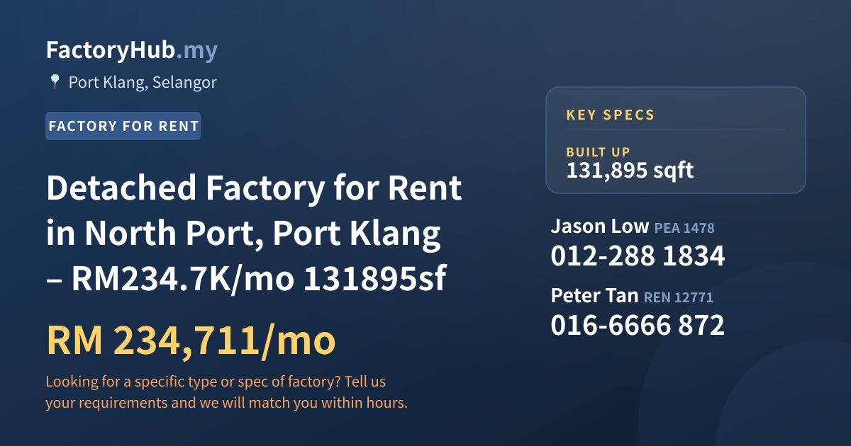 Factory For Rent - Detached Factory for Rent in North Port, Port Klang – RM234.7K/mo 131895sf - Port Klang, Selangor