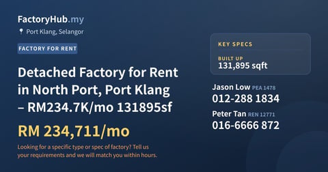 Factory For Rent - Detached Factory for Rent in North Port, Port Klang – RM234.7K/mo 131895sf - Port Klang, Selangor