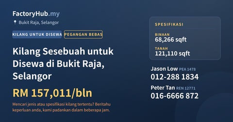 Kilang Untuk Disewa - Kilang Sesebuah untuk Disewa di Bukit Raja, Selangor - Bukit Raja, Selangor
