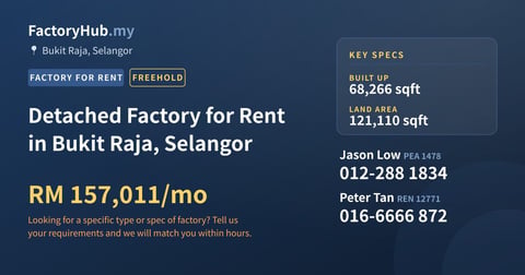 Factory For Rent - Detached Factory for Rent in Bukit Raja, Selangor - Bukit Raja, Selangor