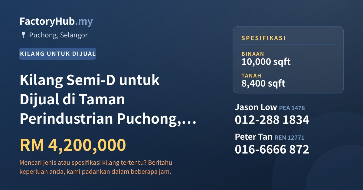 Kilang Untuk Dijual - Kilang Semi-D untuk Dijual di Taman Perindustrian Puchong, Puchong - Puchong, Selangor