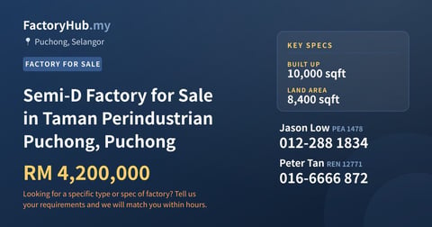 Factory For Sale - Semi-D Factory for Sale in Taman Perindustrian Puchong, Puchong - Puchong, Selangor
