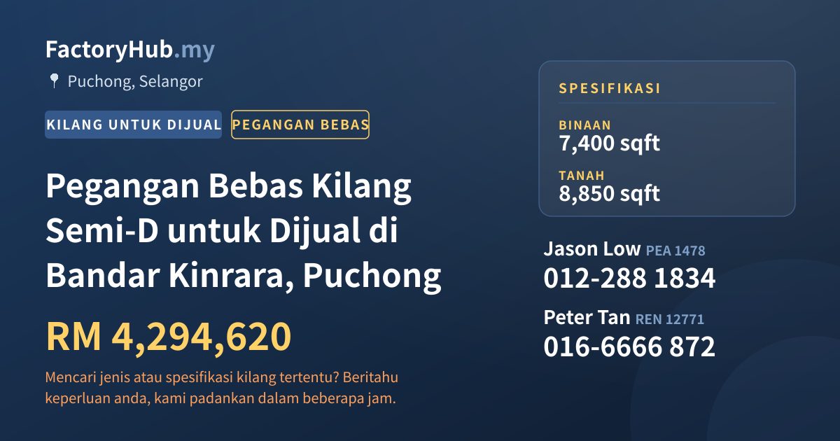 Kilang Untuk Dijual - Pegangan Bebas Kilang Semi-D untuk Dijual di Bandar Kinrara, Puchong - Puchong, Selangor