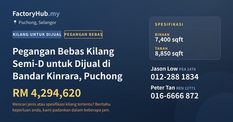 Kilang Untuk Dijual - Pegangan Bebas Kilang Semi-D untuk Dijual di Bandar Kinrara, Puchong - Puchong, Selangor