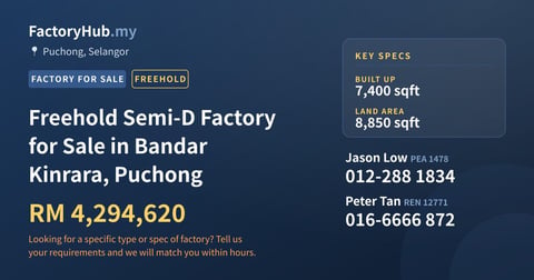 Factory For Sale - Freehold Semi-D Factory for Sale in Bandar Kinrara, Puchong - Puchong, Selangor
