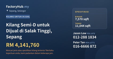 Kilang Untuk Dijual - Kilang Semi-D untuk Dijual di Salak Tinggi, Sepang - Sepang, Selangor