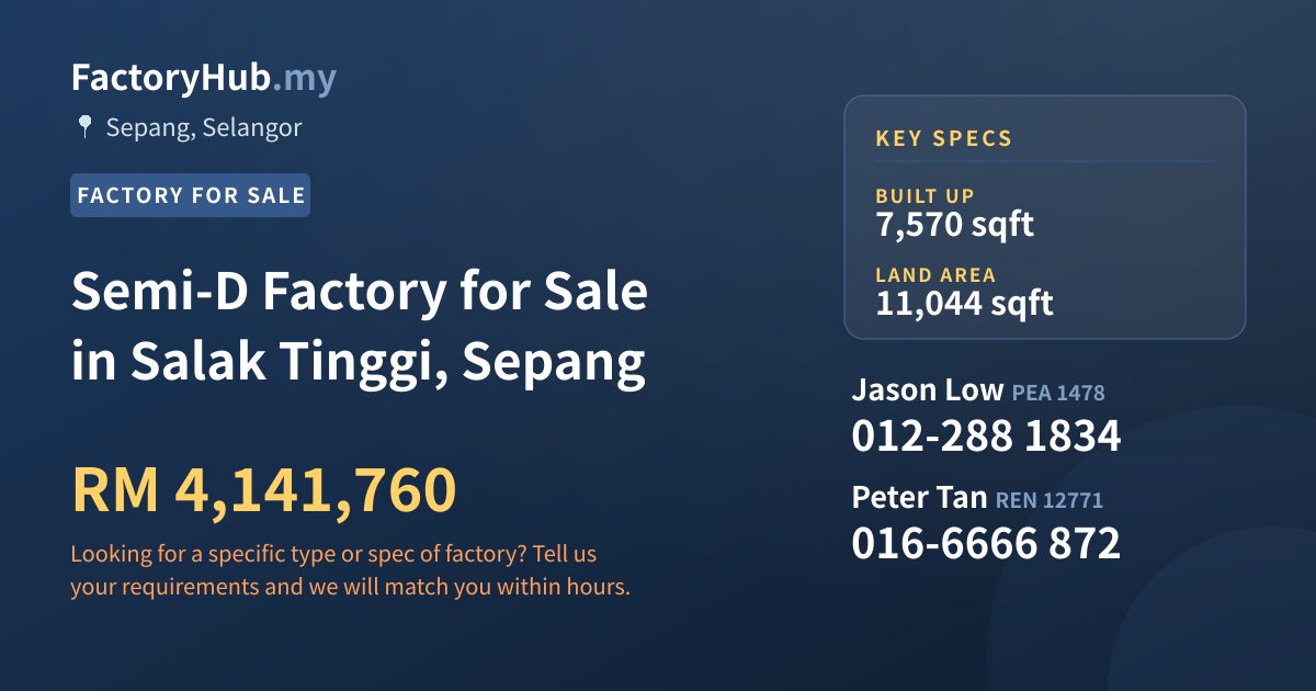 Factory For Sale - Semi-D Factory for Sale in Salak Tinggi, Sepang - Sepang, Selangor