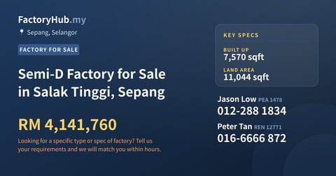 Factory For Sale - Semi-D Factory for Sale in Salak Tinggi, Sepang - Sepang, Selangor
