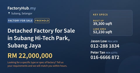 Factory For Sale - Detached Factory for Sale in Subang Hi-Tech Park, Subang Jaya - Subang, Selangor