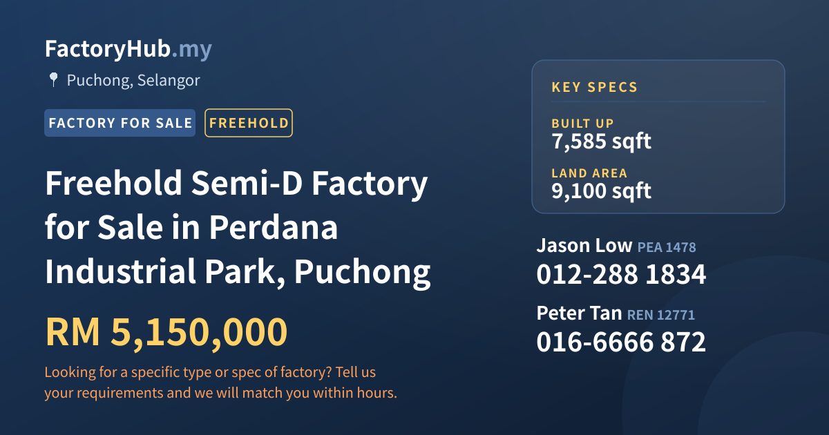 Factory For Sale - Freehold Semi-D Factory for Sale in Perdana Industrial Park, Puchong - Puchong, Selangor