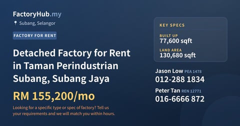 Factory For Rent - Detached Factory for Rent in Taman Perindustrian Subang, Subang Jaya - Subang, Selangor