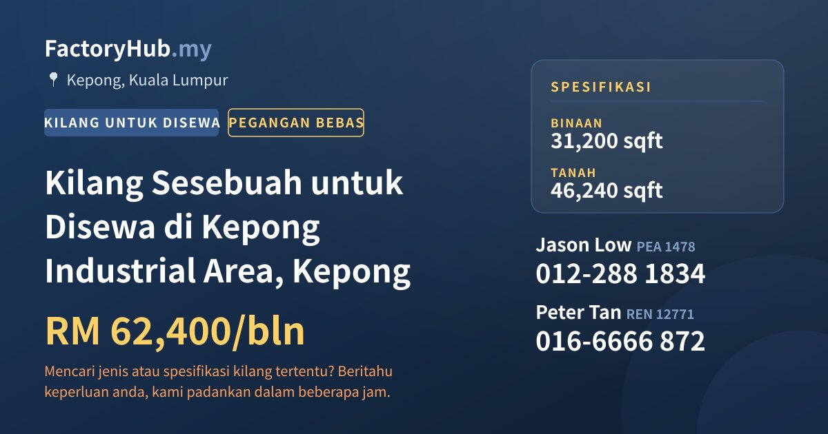 Kilang Untuk Disewa - Kilang Sesebuah untuk Disewa di Kepong Industrial Area, Kepong - Kepong, Kuala Lumpur