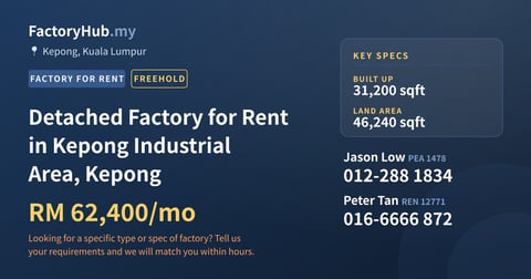 Factory For Rent - Detached Factory for Rent in Kepong Industrial Area, Kepong - Kepong, Kuala Lumpur