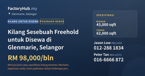 Kilang Untuk Disewa - Kilang Sesebuah Freehold untuk Disewa di Glenmarie, Selangor - Glenmarie, Selangor