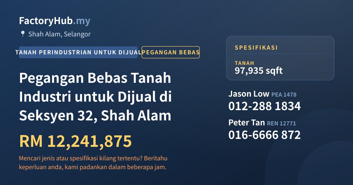 Tanah Untuk Dijual - Pegangan Bebas Tanah Industri untuk Dijual di Seksyen 32, Shah Alam - Shah Alam, Selangor