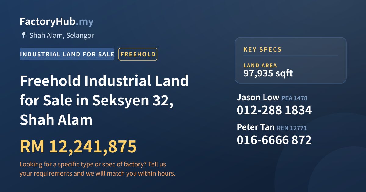 Land For Sale - Freehold Industrial Land for Sale in Seksyen 32, Shah Alam - Shah Alam, Selangor