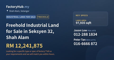 Land For Sale - Freehold Industrial Land for Sale in Seksyen 32, Shah Alam - Shah Alam, Selangor
