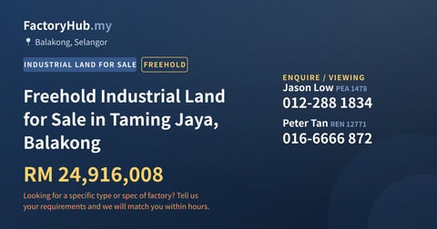 Land For Sale - Freehold Industrial Land for Sale in Taming Jaya, Balakong - Balakong, Selangor
