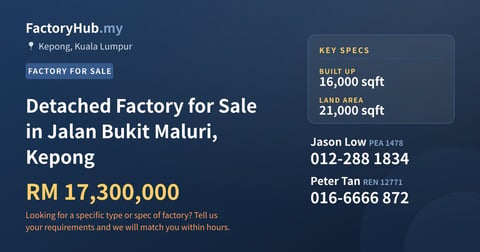 Factory For Sale - Detached Factory for Sale in Jalan Bukit Maluri, Kepong - Kepong, Kuala Lumpur