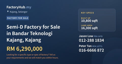 Factory For Sale - Semi-D Factory for Sale in Bandar Teknologi Kajang, Kajang - Kajang, Selangor