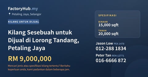 Kilang Untuk Dijual - Kilang Sesebuah untuk Dijual di Lorong Tandang, Petaling Jaya - Petaling Jaya, Selangor