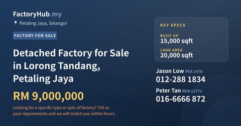 Factory For Sale - Detached Factory for Sale in Lorong Tandang, Petaling Jaya - Petaling Jaya, Selangor