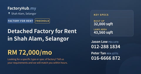 Factory For Rent - Detached Factory for Rent in Shah Alam, Selangor - Shah Alam, Selangor