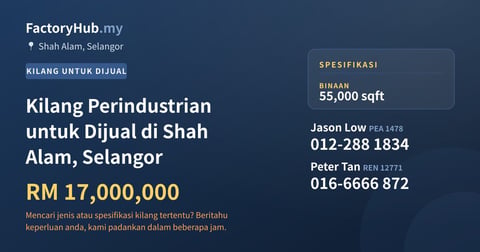 Kilang Untuk Dijual - Kilang Perindustrian untuk Dijual di Shah Alam, Selangor - Shah Alam, Selangor
