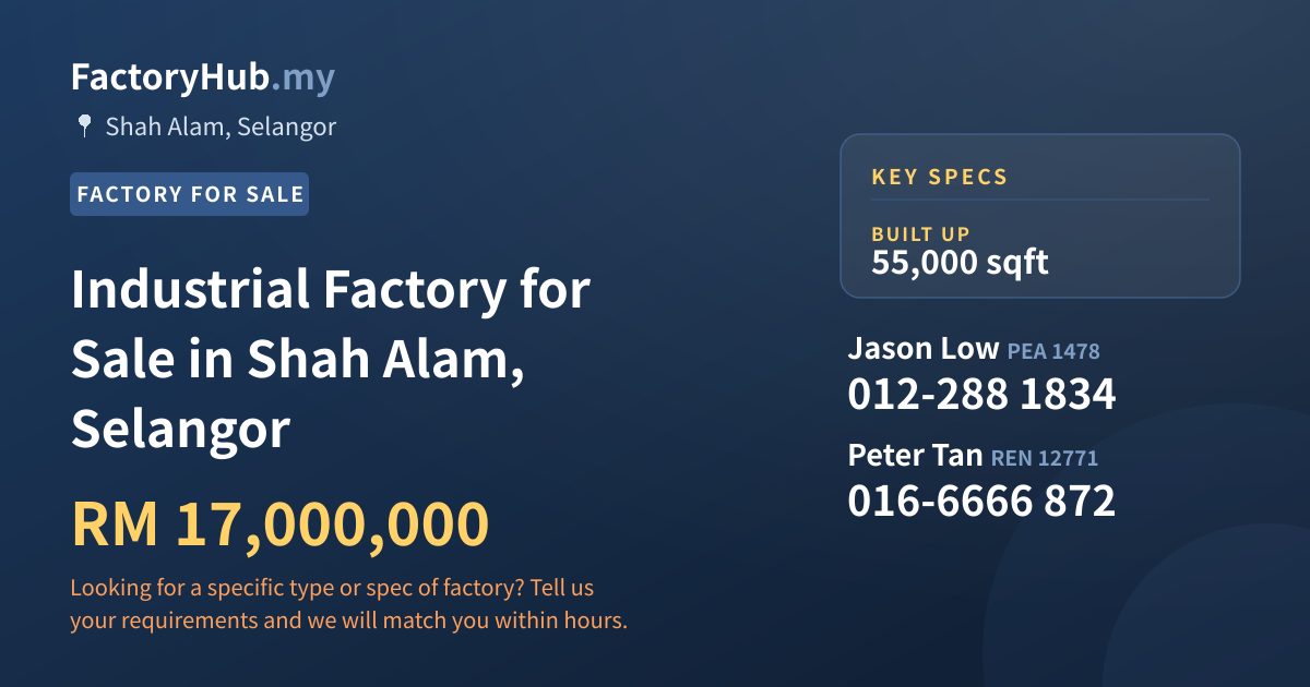 Factory For Sale - Industrial Factory for Sale in Shah Alam, Selangor - Shah Alam, Selangor