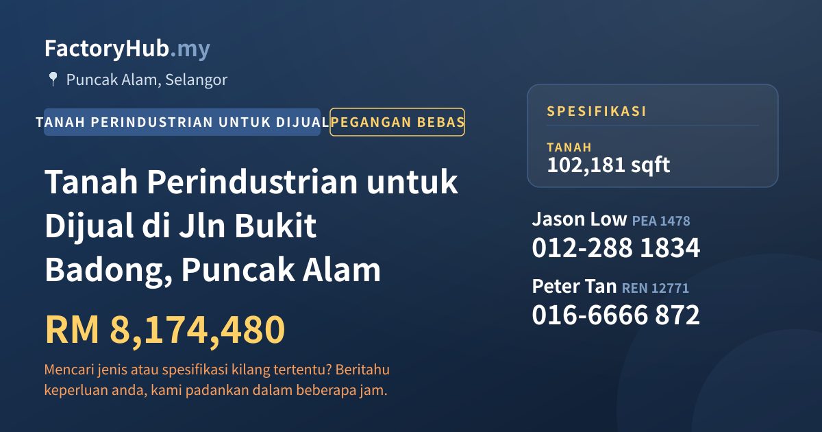 Tanah Untuk Dijual - Tanah Perindustrian untuk Dijual di Jln Bukit Badong, Puncak Alam - Puncak Alam, Selangor