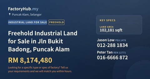 Land For Sale - Freehold Industrial Land for Sale in Jln Bukit Badong, Puncak Alam - Puncak Alam, Selangor