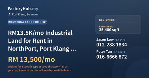 Land For Rent - RM13.5K/mo Industrial Land for Rent in NorthPort, Port Klang – 35400sf - Port Klang, Selangor