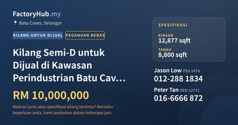 Kilang Untuk Dijual - Kilang Semi-D untuk Dijual di Kawasan Perindustrian Batu Caves, Batu Caves - Batu Caves, Selangor