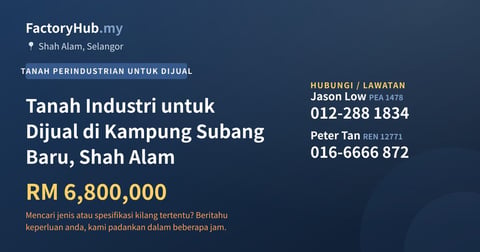 Tanah Untuk Dijual - Tanah Industri untuk Dijual di Kampung Subang Baru, Shah Alam - Shah Alam, Selangor
