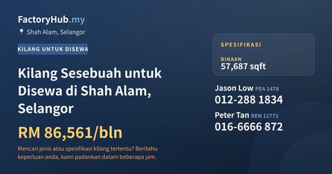 Kilang Untuk Disewa - Kilang Sesebuah untuk Disewa di Shah Alam, Selangor - Shah Alam, Selangor