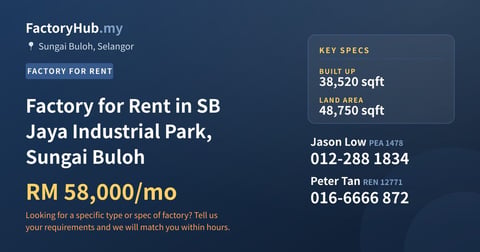 Factory For Rent - Factory for Rent in SB Jaya Industrial Park, Sungai Buloh - Sungai Buloh, Selangor