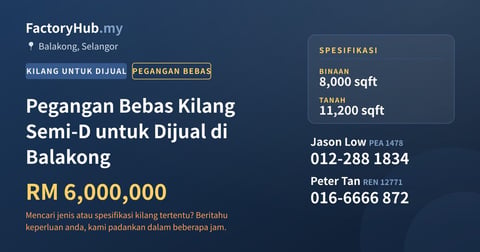 Kilang Untuk Dijual - Pegangan Bebas Kilang Semi-D untuk Dijual di Balakong - Balakong, Selangor