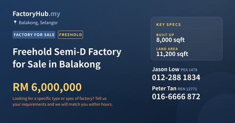 Factory For Sale - Freehold Semi-D Factory for Sale in Balakong - Balakong, Selangor