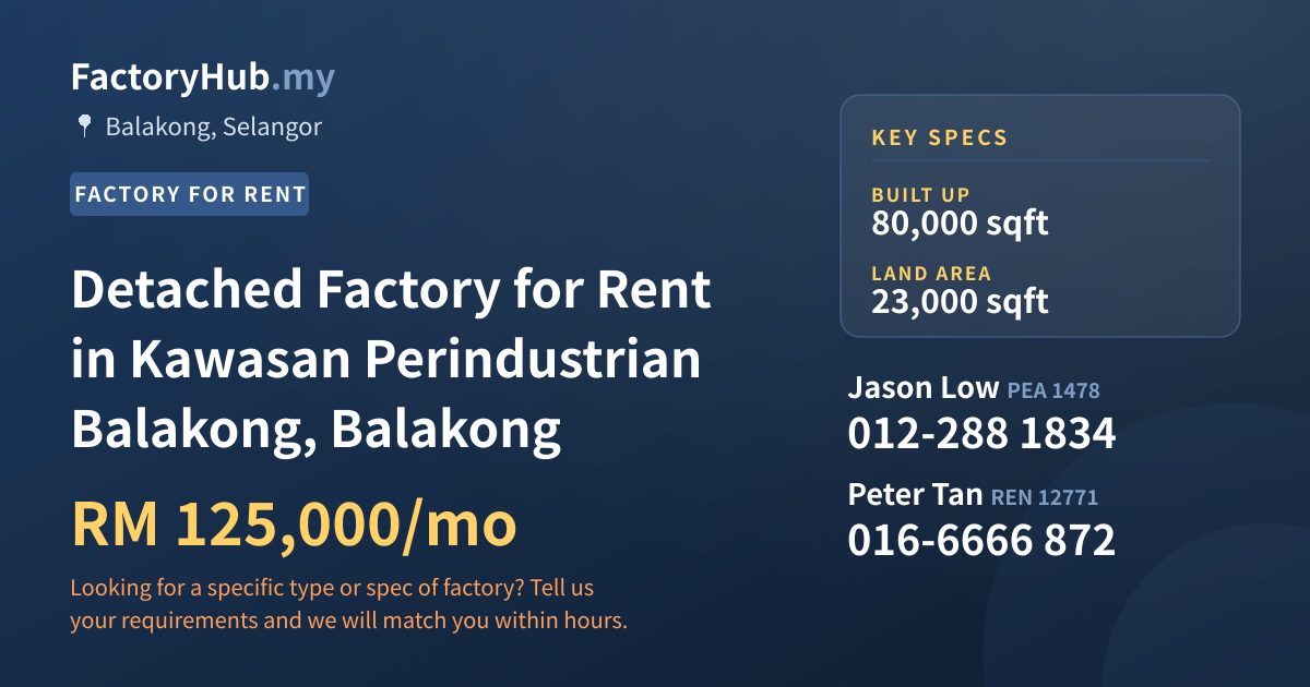 Factory For Rent - Detached Factory for Rent in Kawasan Perindustrian Balakong, Balakong - Balakong, Selangor
