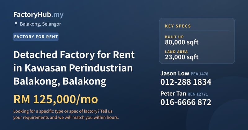 Factory For Rent - Detached Factory for Rent in Kawasan Perindustrian Balakong, Balakong - Balakong, Selangor