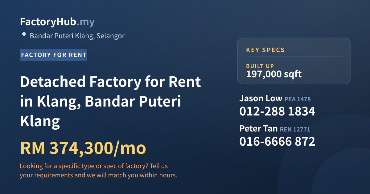 Factory For Rent - Detached Factory for Rent in Klang, Bandar Puteri Klang - Bandar Puteri Klang, Selangor