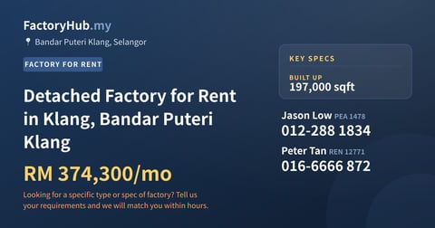 Factory For Rent - Detached Factory for Rent in Klang, Bandar Puteri Klang - Bandar Puteri Klang, Selangor