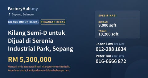 Kilang Untuk Dijual - Kilang Semi-D untuk Dijual di Serenia Industrial Park, Sepang - Sepang, Selangor
