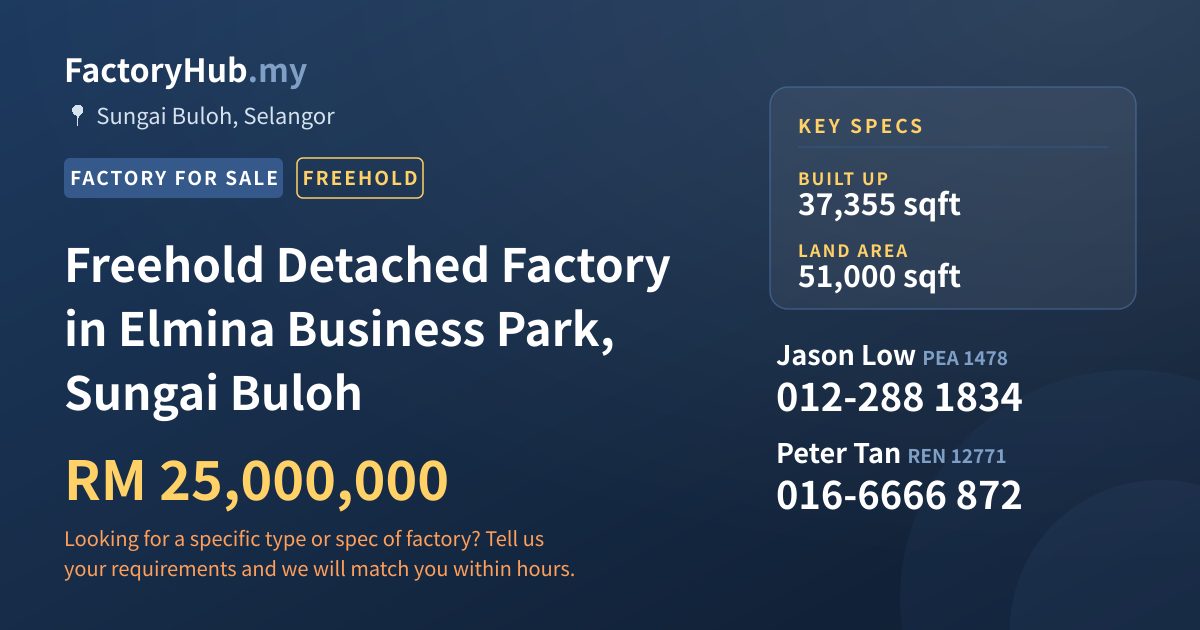 Factory For Sale - Freehold Detached Factory in Elmina Business Park, Sungai Buloh - Sungai Buloh, Selangor