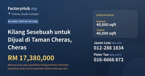 Kilang Untuk Dijual - Kilang Sesebuah untuk Dijual di Taman Cheras, Cheras - Cheras, Kuala Lumpur
