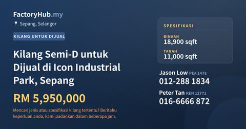 Kilang Untuk Dijual - Kilang Semi-D untuk Dijual di Icon Industrial Park, Sepang - Sepang, Selangor