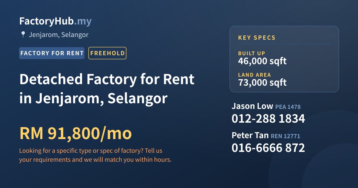 Factory For Rent - Detached Factory for Rent in Jenjarom, Selangor - Jenjarom, Selangor