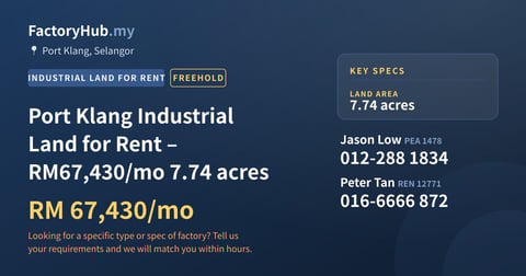 Land For Rent - Port Klang Industrial Land for Rent – RM67,430/mo 7.74 acres - Port Klang, Selangor